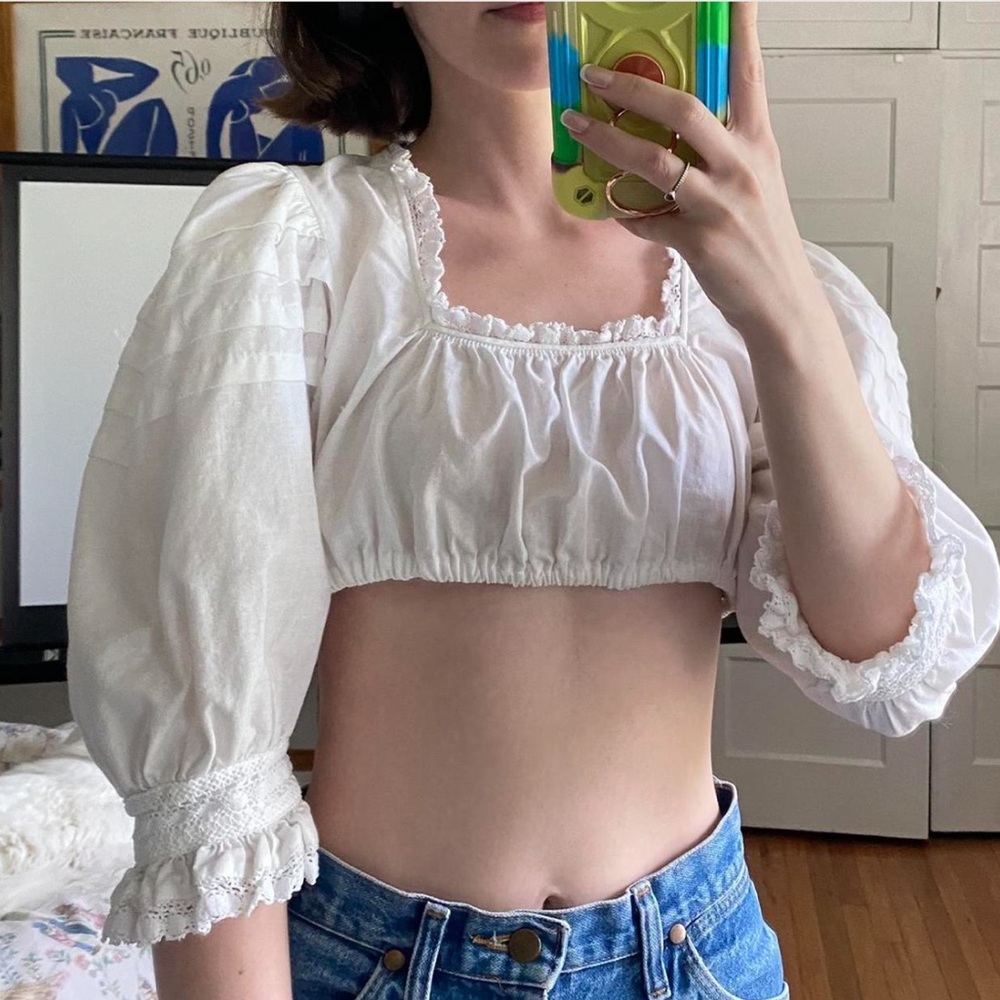 Elegant White Puff Sleeve Crop Top